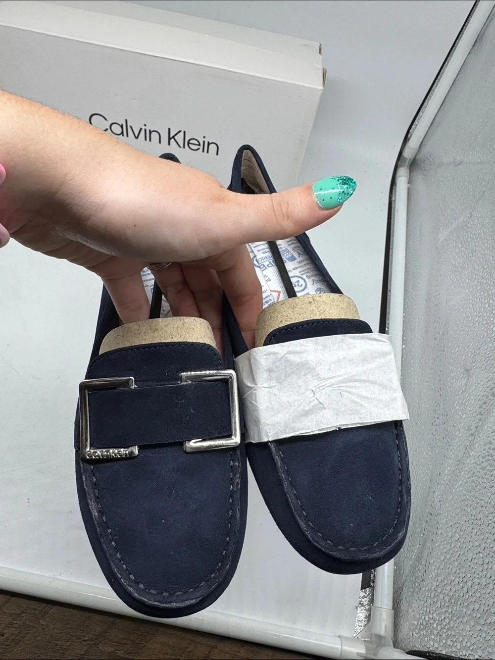 Calvin Klein Navy Blue Suede Lydia Loafers Size‎ 6